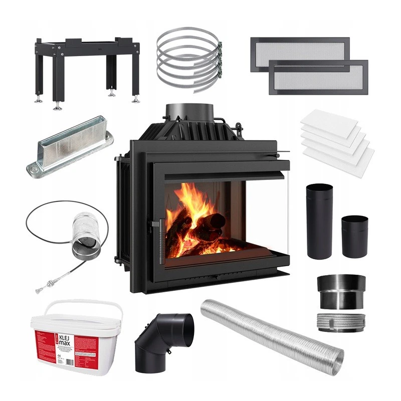 KKG1 Kratki Kamineinsatz Gusseisen SIMPLE rechts 8 kW Ø 200 Set Kaminofen Holz – Bild 1
